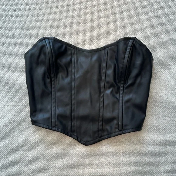 Princess Polly Leather Black Bustier Top - Picture 2 of 4